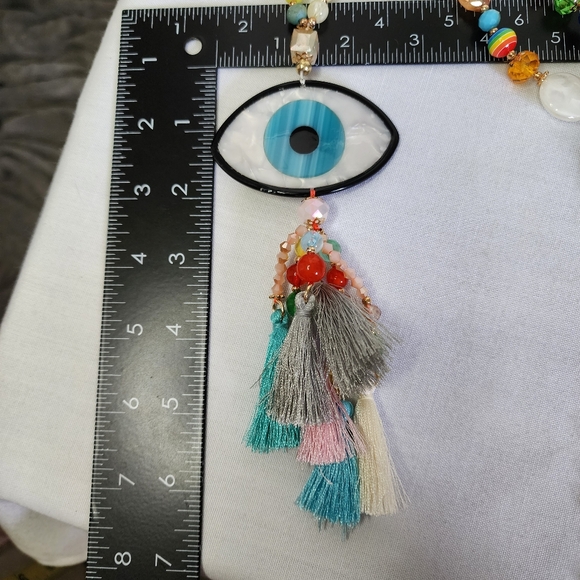 Unique Long Mixed Media Bead Evil Eye  Necklace New - Picture 9 of 9